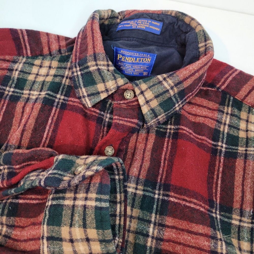 Pendleton Plaid Flannel Shirt Mens XL Red Wool Button Down Excellent Long Sleeve